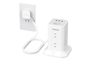 電源タップ タワー型 薄型プラグ 延長コード 1m 8個AC コンセント 3USBポート付き 180°スイングプラグ TESSAN テーブルタップ たこあしコンセント タコ足配線 マルチ OA 雷ガード 一括スイッチ 省エネ mini型