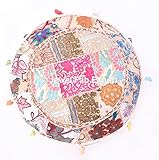 Indian Footstool PoufカバーボヘミアンパッチWork Ottomanカバー、従来ヴィンテージIndian Pouf床、ボヘミアンパッチ作業Ottomanカバー、装飾パッチワークOt