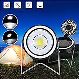 ポータブルソーラー発電COB作業ライト回転ファンUSB充電緊急キャンプランプ