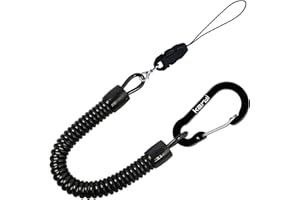 Karui カールコードストラップ コイルストラップ 伸びる 太めタイプ ロック機能付き カラビナ リング キーチェーン スマホ 携帯 定期 落下・盗難・紛失防止 太コイル unisex ブラック 2個セット