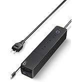 CIO Polaris STICK Built in CORD REEL 65WAC電源タップ USB-C1 USB-A1 ケーブル内蔵（ブラック） | 巻取り式コードリール, 最大7口, 合計1500W対応, USB急速充電, すっきり収納