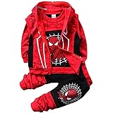 子供服 スパイダーマンパーカー 男の子 女の子 上下セット 男女兼用 ３点セット キッズ ジャージ スーパーヒーローコスチュームユニセックス (D Black,100cm)