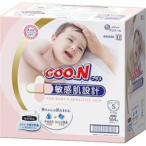 【テープ Sサイズ】グーンプラス 敏感肌設計 (4~8kg) 164枚(82枚×2) [ケース販売]