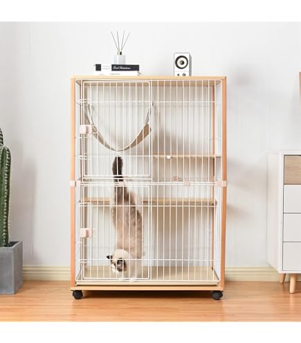 Amazon.co.jp: 猫 ケージ 木製 2段 キャットケージ 無垢材フレーム 欅