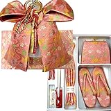 七五三 総柄結び帯はこせこセット 3サイズ6色/L(7歳用21cm) ピンク