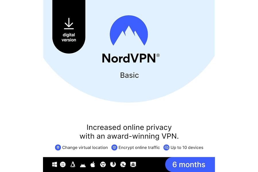 NordVPN Basic - 6 Month - 10 Devices - Premium VPN [Digital Download]