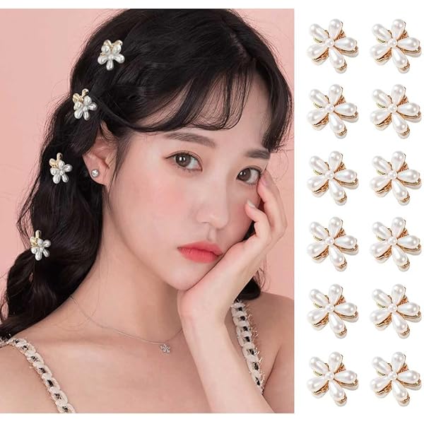 Amazon.co.jp: ヘアクリップ ミニ 12個セット 花 髪飾り パール ヘア 