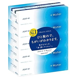 エリエール ティッシュ プラスウォーター(+Water) 180組×5箱 パルプ100%