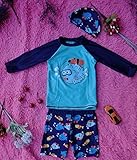 S&C Live 水着 キッズ子供 男の子 キャップ付水着3点セット　UVカット　速乾　恐竜柄/シャーク柄/トーマス柄/魚柄　半袖/長袖　ベビー水着　赤ちゃん水着　出産お祝いプレゼント　子供お誕生日プ