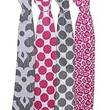 Ikat Pink/Grey Swaddling Muslin Blankets set of 4