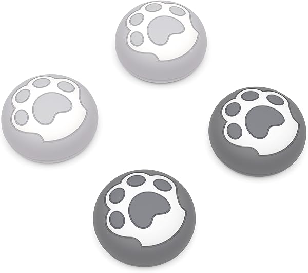 PlayVital ps5とps4コントローラーに対応用可愛いサムグリップキャップ、XboxシリーズX/Sコントローラーに対応用シリコンアナログスティックキャップカバー、Switch Proコントローラーに対応用サムスティックキャップ【猫の肉球パタン】グレー - 1