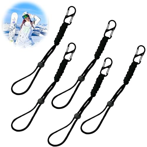 EsiFare リーシュコードスノーボード グローブリーシュ 手袋紐 5個セット 紛失防止 落下防止 丈夫で長持ち 調整可能 使いやすい設計 使いやすさ 使い勝手 おしゃれデザイン 牽引ロープとしても 手袋牽引にも対応（ブラック）