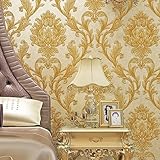 Blooming Wall ヴィンテージゴールドのダマスク織壁紙 ウォールペーパー 壁壁画 リビング 寝室 キッチン 20.8インチ 32.8フィート = 57平方フィート ロール ゴールド