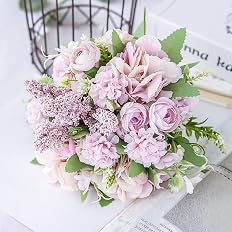 Amazon ウエディングブーケ 花嫁ブーケ ブライダルブーケ ラウンドブーケ 芍薬 バラ 造花 花束 欧米風 結婚式 薄紫 造花 オンライン通販