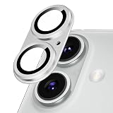 Podick カメラカバー iPhone 16 /16 Plus用 カメラフィルム 全面保護 9H強化ガラス アルミ合金 傷防止 レンズ保護 耐衝撃 アイフォン16 /16 プラス 用 カメラ保護 高透過率 黒縁取り 露出オーバー防止 カメラレンズプロテクター シルバー