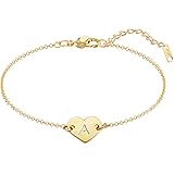 MOMOL Heart Initial Bracelet, 18K Gold Plated Stainless Steel Lovely Heart Charm Bracelet Dainty Small Letter Bracelet Person