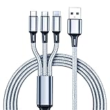 3in1 充電ケーブル USB ケーブル 3A 急速充電 充電コード USB Type C ケーブル Micro USB ケーブル Phone 充電ケーブル 3台同時給電可能 Phone Android タイプC Xiaomi Samsung Galaxy Kindle Sony 等全機種対応 超高耐久 - 1.2M (1.2M, シルバー)