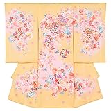 女の子初着 お宮参り着物 ポリエステル 黄色 まりに桜