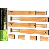 ANTOWIN Bamboo Drawer Dividers, Expandable Drawer Separators Splitter(43-56cm), Adjustable Spring-loaded Organizer for Large 