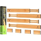 ANTOWIN Bamboo Drawer Dividers, Expandable Drawer Separators Splitter(43-56cm), Adjustable Spring-loaded Organizer for Large 