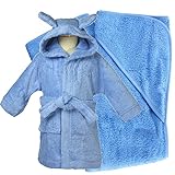 オーガニックコットン　ベビーバスローブ＆おくるみセット (74/80(80cm), ブルー)
