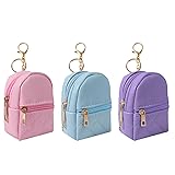 LYDZTION 女性用ミニキュートバックパックコスメティックバッグ、PUレザーダブルキャパシティメイクアップバッグ、キーポケットリップスティックバッグ、カードホルダー、データケーブルオーガナイザージッパーポーチ、ブラックベージュピンク 3個, レザー-ピンク、ブルー、パープル。