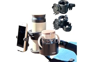 FABOMI ベビーカー ドリンクホルダー 2個 スマホ 携帯 哺乳瓶 ベビーカー用 カップホルダー ボトルホルダー スマホホルダー ドリンク ホルダー クリップ 【説明書付き】(ブラック)