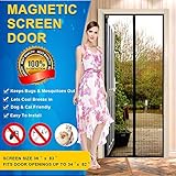 Magnetic Screen Door Mesh Curtain - Fits Doors Up To 34" x 82" MAX- KEEP BUGS OUT Lets Fresh Air In 