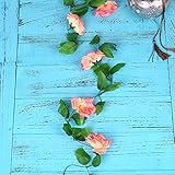 Auntwhale 4.3フィートローズフラワーガーランドの葉のシミュレーションホームルームのホテルの絹の花オフィスガーデンウェディングガーランド外部装飾