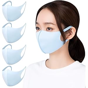 【Amazon限定ブランド】マスク ひんやり 4枚組 男女兼用 フィット感 耳が痛くなりにくい 呼吸しやすい 伸縮性抜群 立体構造 丸洗い 繰り返し使える レギュラー ブルー Home Cocci