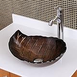 Elite Autumn Leavesデザイン強化バスルームガラス容器シンク&クロムシングルレバー蛇口