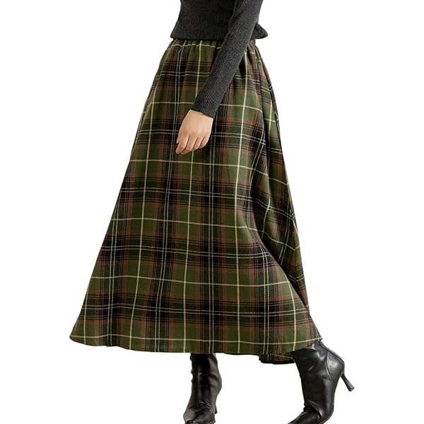 チェック柄ラッフルミディ／スカート｜INGNI(イング) 公式通販｜INGNI STORE IDEALSANXUN レディース 格子柄スカート ゴムウエスト Aライン ミディプリーツスカート, ブラウン, Large