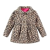 LittleSpring秋冬 子供服 キッズ 女の子 ラシャコート フリース ジャケット aライン 襟付き トレンチコート 豹柄3T