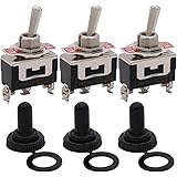 mxuteuk 3個頑丈なロッカートグルスイッチ20A 125V SPDT 2ポジション3ピンオン/オンスイッチ付きメタルバット防水キャップ、2年間保証Ten-1121-3MZ