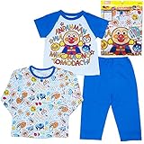 【本体綿100％】2017年 夏物 アンパンマン 長・半 ２トップスパジャマ Anpanman ブルー◇80cm