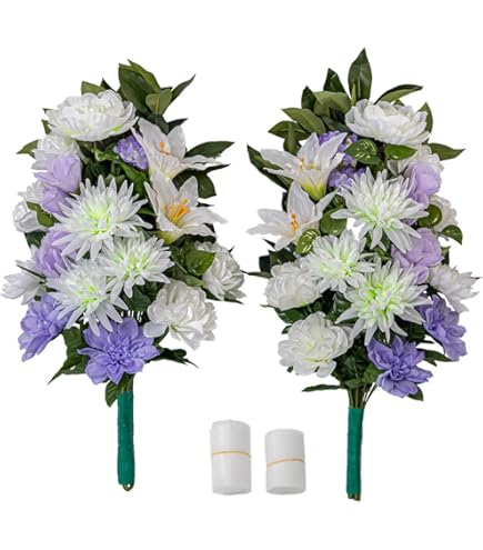 Amazon｜お墓用 牡丹 グラジオラス アネモネ しきみ付き 造花 2束 固定
