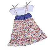 Tovadoo 子供服　二点セット　Tシャツ＋ドレス　半袖　花柄　コットン　可愛い　おしゃれ　爽やか　通園　通学　旅行　リゾート　海遊び　プレゼント　女の子　キッズ