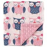 TN 1 Pieceベビー女の子ピンクブルーグレーOwls Crib Blanket、新生児フォレストテーマNursery寝具、森自然野生動物花花柄シェニール織おくるみCozyソフトかわいい愛らしい、