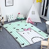 子供いプレイマット 遊びマット ベビープレイマット145x195x2.5CM コットンマット (Green cat)