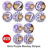 PURPLE MONKEY STRIPES Baby Month Onesie Stickers Baby Shower Gift Photo Shower Stickers, baby shower