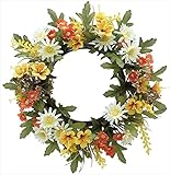 エルアーツ 造花 デイジーミックスリース 直径23cm・花径1.5~3cm オレンジ E3699-07