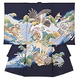 男の子初着 お宮参り着物 正絹 紺 鷹に軍配