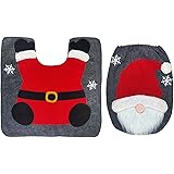 クリスマス便座カバー、クリスマステーマ便座、便座カバー&ラグセット、サンタ柄トイレ蓋カバーバスルームデコレーション、クリスマスデコレーションバスルームセット/136