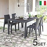【イタリア製】 Felice(フェリーチェ) ガーデン5点セット ブラック ＜肘なしチェア×4、150×90テーブル×1＞
