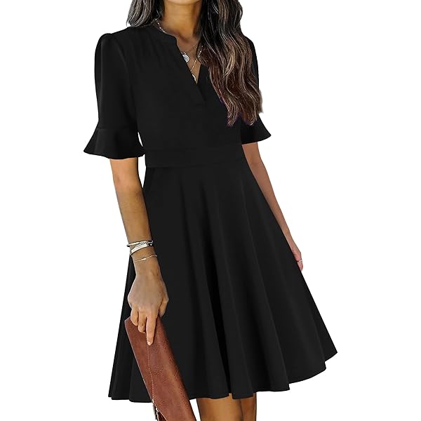 Womens Dresses Black Fit And Flare Work Dress Semi Formal Dresses