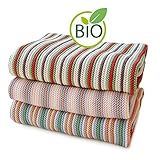 SonnenStrick 100% Organic Cotton Knitted Baby Blanket (Striped) Made in Germany (Red Striped) by Son