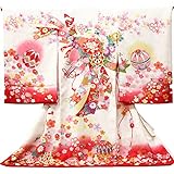 【お宮参り着物】 【白地系 花車に束ねのしの柄】女の子 正絹 友禅 金駒刺繍【風呂敷プレゼント/ギフト対応】