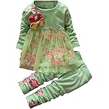 Tovadoo 子供服 ベビ 服 女の子 トップス+ズボン ワンピ ス 秋冬 花柄 リボン 可愛い 姉妹揃い 保育園 プレゼント