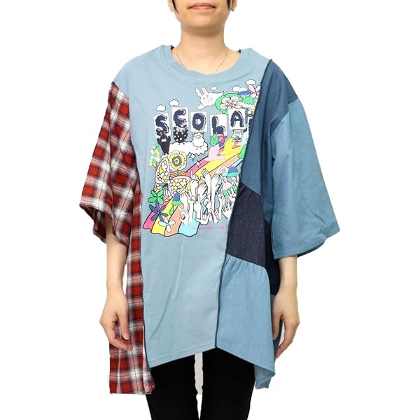 ScoLar - ScoLar 153624：26周年スタート柄 チェック×デニム切替チュニック Amazon.co.jp: [ScoLar] スカラー 153624 26周年スタート柄 チェック