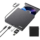ORIGBELIE 外付け CD DVDドライブ USB3.0 HUBポータブル 光学ドライブ 外付け 2USBポート 2TF/SDカードスロットcd dvdプレーヤー Mac OS Windows 11/10/8/7/XP/Vista Linux 